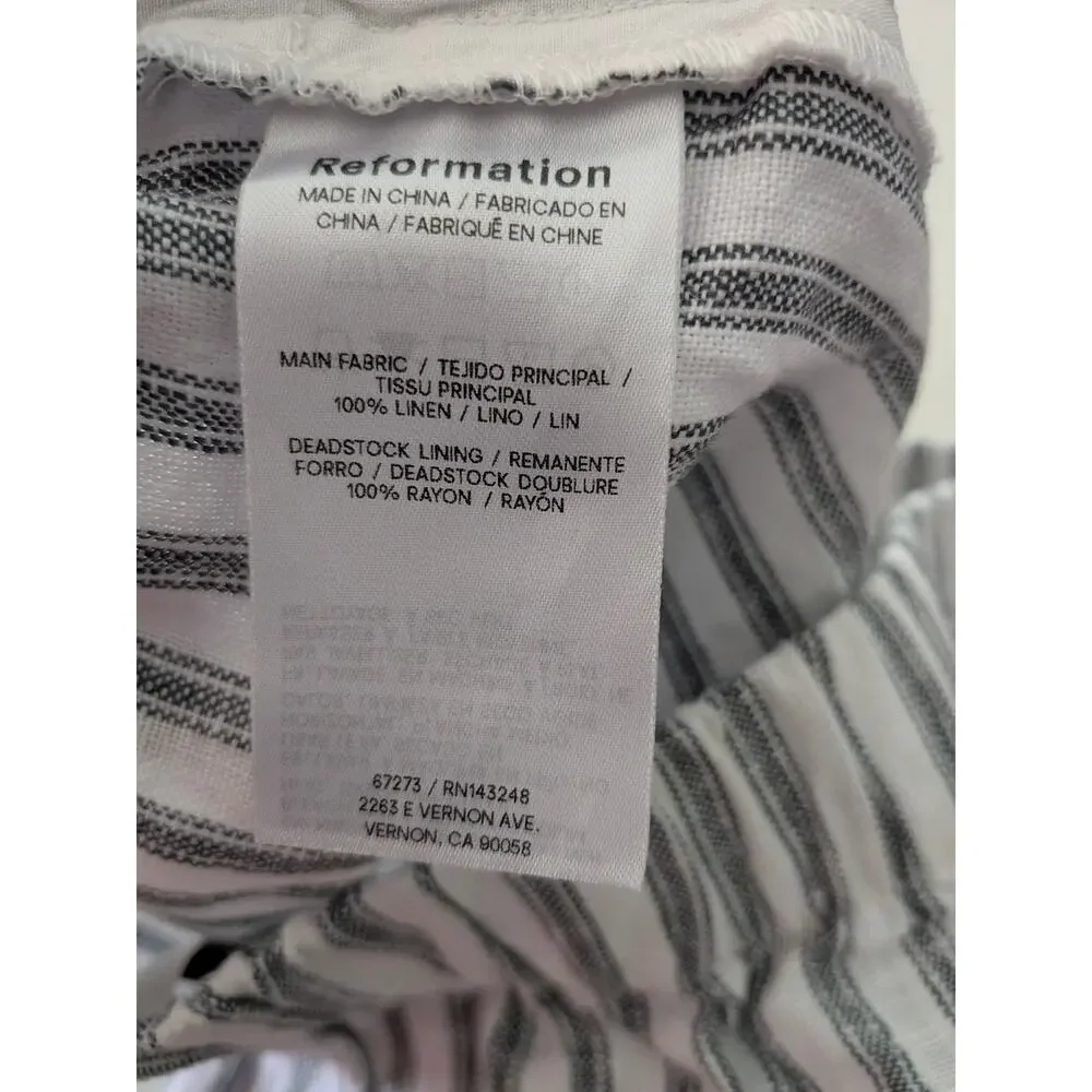 Reformation Fernando Linen Wide Leg Pant Antibes Stripe Gray White Size Medium